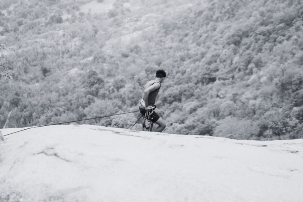Ayush Vartak setting up route in Temple climbing area